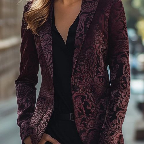 Noble Burgundy Jacquard Satin Blazer